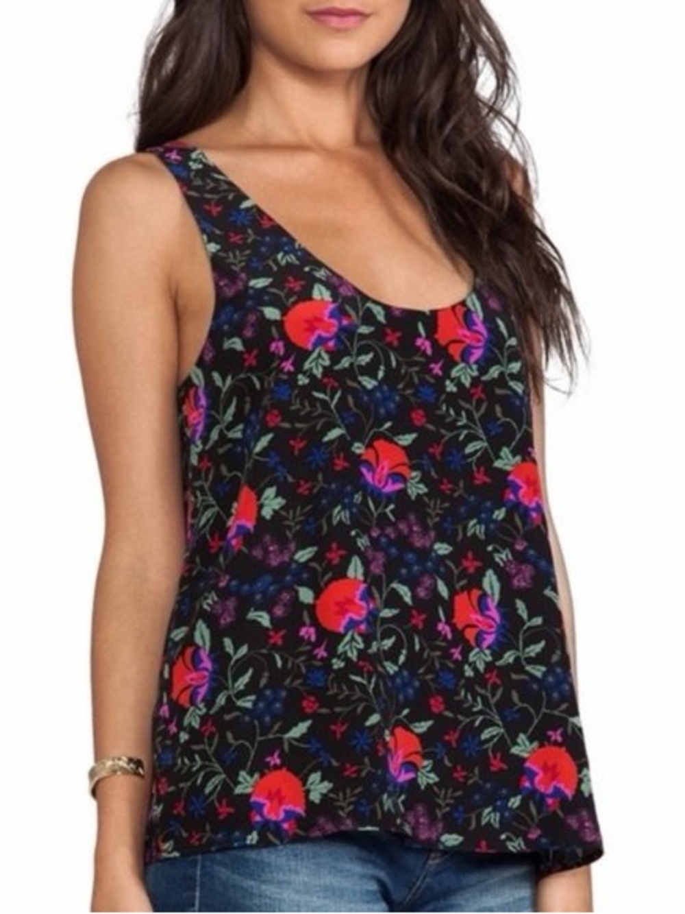 Joie Silk Floral Scoop Neck Tank Top - S